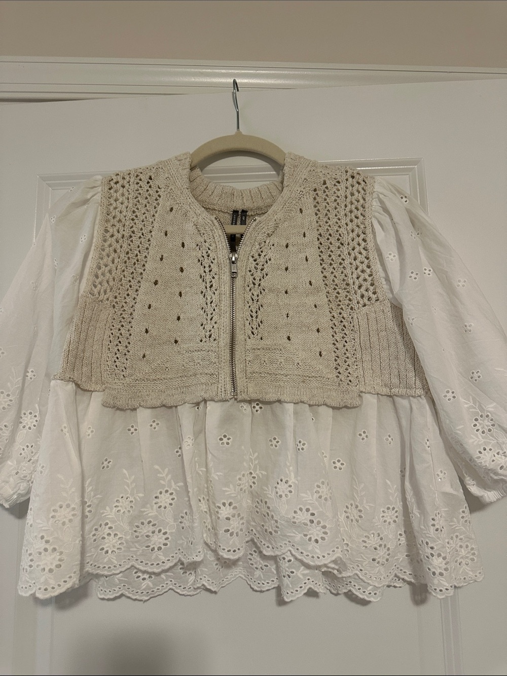 NWOT Anthropologie 1/2 Zip Sweater Eyelet Top - Picture 4 of 7